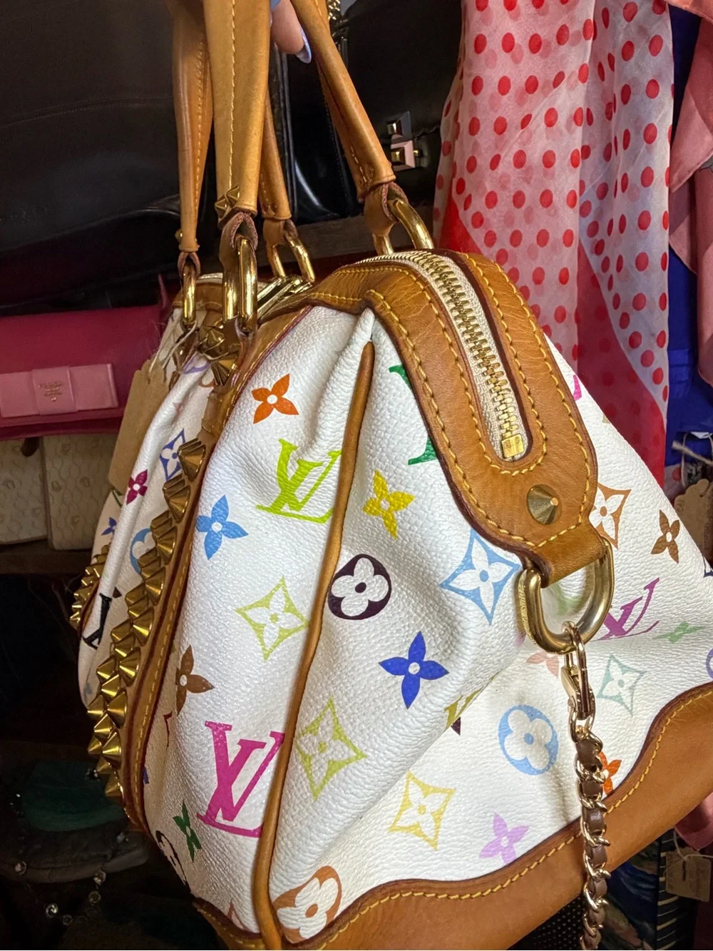 White Multicolor Murakami Studded Satchel Bag Courtney MM